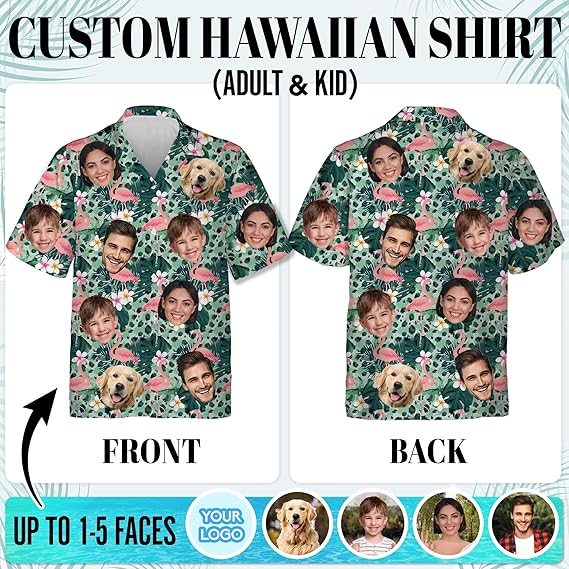 Custom Hawaiian Shirt with Face for Men Women Adult Youth Kid, Personalized Hawaiian Shirts with Face Photos Picture