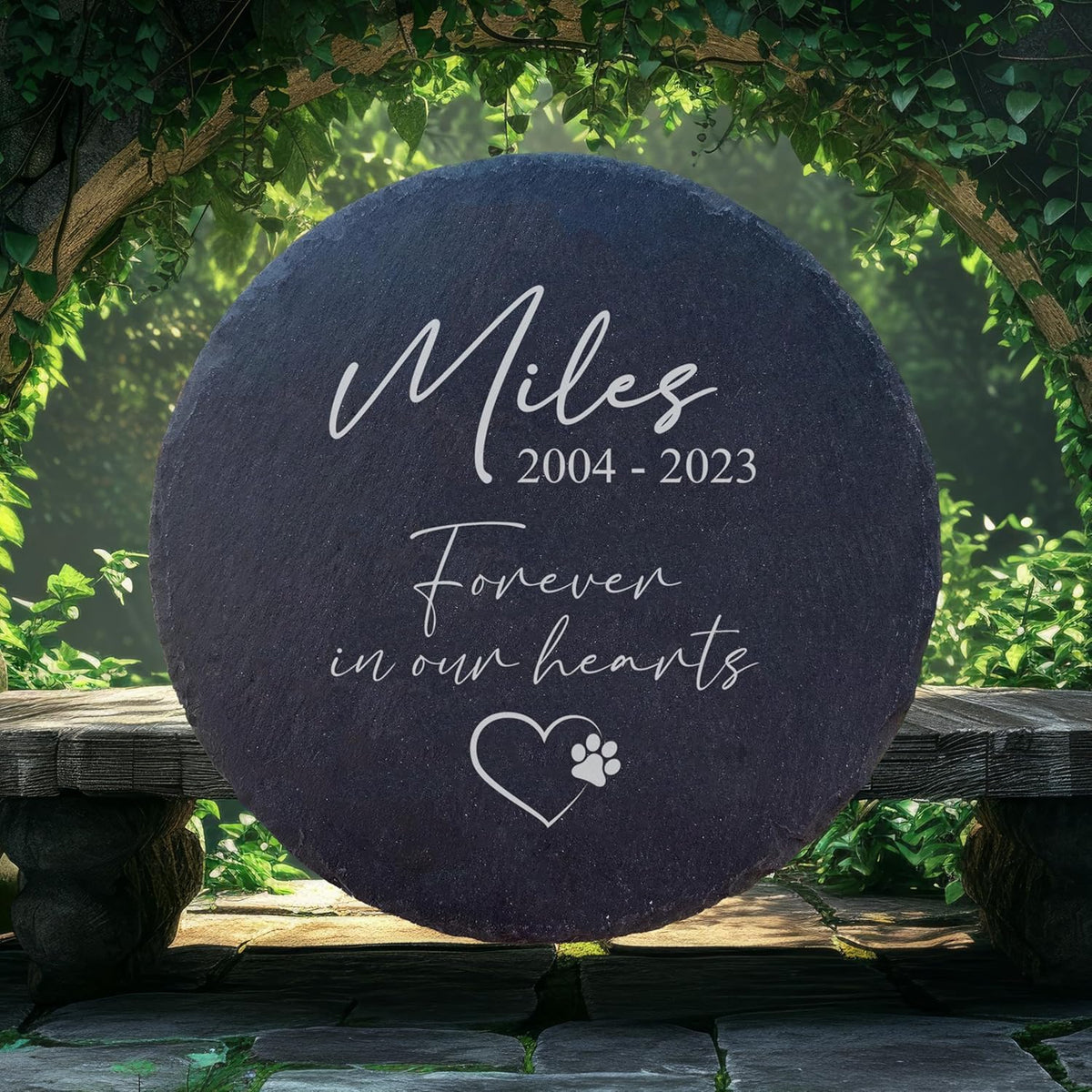 Personalized Pet Memorial Stone for Dogs and Cats | Custom Laser-Etched Weatherproof Garden Grave Marker | Natural Stone Bereavement Headstone Sympathy Gift |  Heart or Circle Shap