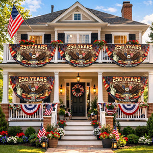 Personalized USA 250th Anniversary Bunting Flag with Family Name, Custom America 250th Birthday Bunting Flag, America 1776 2026 Patriotic Eagle Design Banner, 4th of July Decor