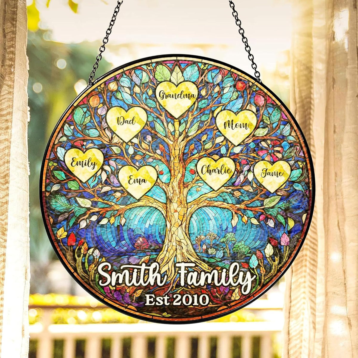 Personalized Family Unbreakable Bond Tree of Life Stained Glass Window Hanging Suncatcher, Gifts for Family, Stained Glass Home Decor, Gift for Parents, Grandparents & Loved Ones