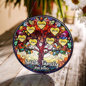 Personalized Family Unbreakable Bond Tree of Life Stained Glass Window Hanging Suncatcher, Gifts for Family, Stained Glass Home Decor, Gift for Parents, Grandparents & Loved Ones