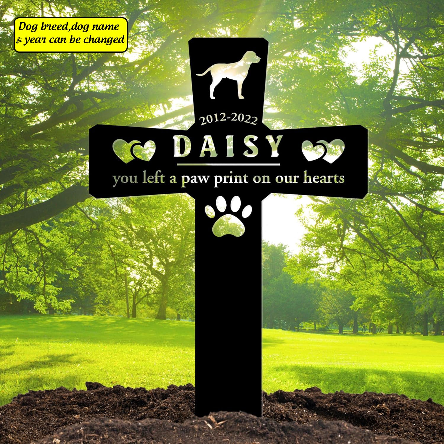 Personalized Pet Grave Markers Dog, Pet Headstones for Dogs for Lost Dog Sympathy Gift, Waterproof Dog Grave Markers Outdoor, Dog Tombstones for Graves Outdoor, Garden Dog Cross for Grave