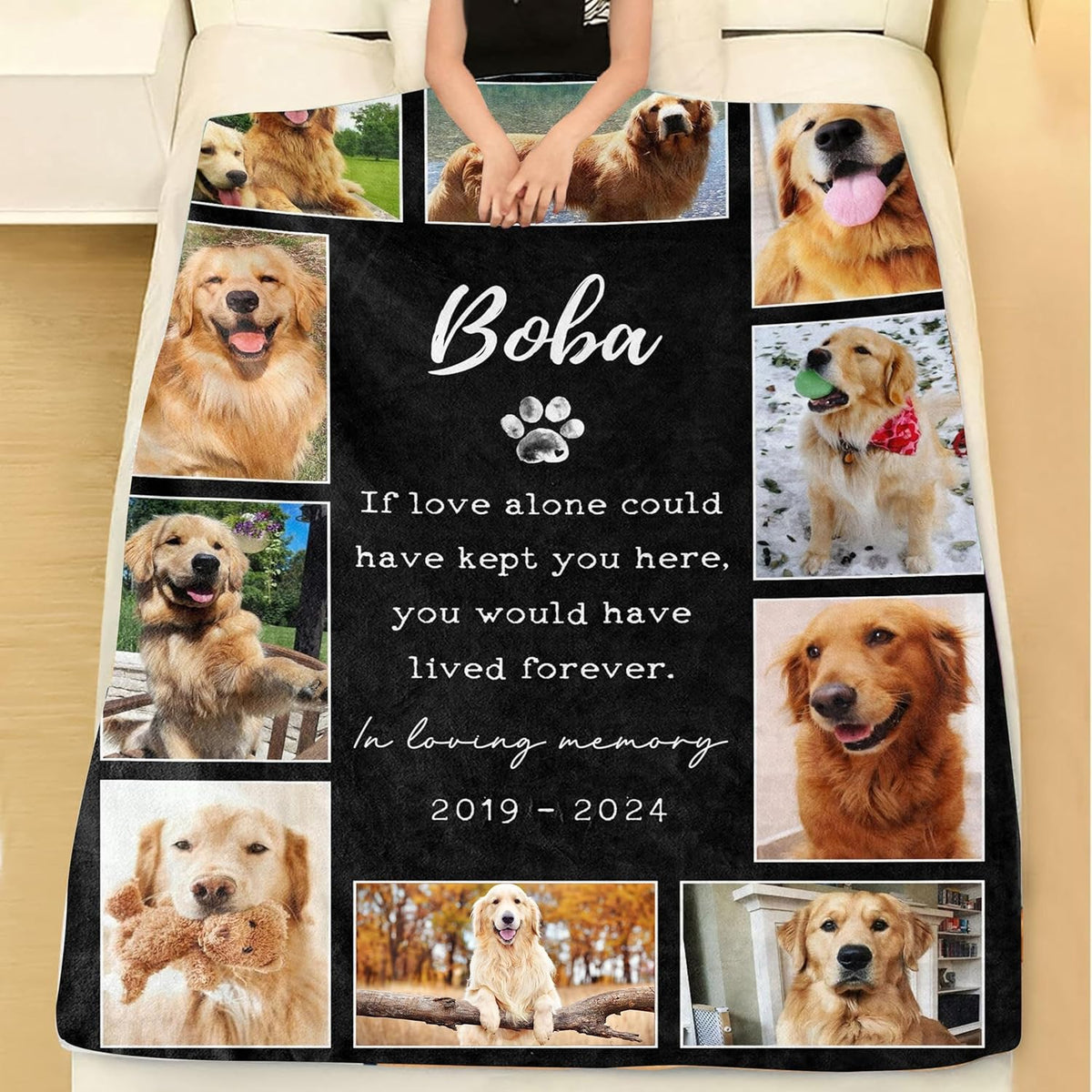 Personalized Photo Blanket, Pet Memorial Keepsake, Dog Loss Gift, Custom Paw Print Blanket, Gift for Dog Mom & Dad