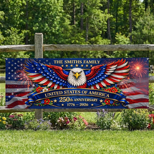 Personalized America 250th Anniversary Banner, Custom Family Name Banner, Custom Family Patriotic Outdoor Sign, 1776-2026 Yard Outdoor Decor, Patriotic Decor 05