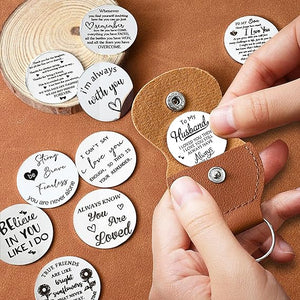 To My Husband Pocket Hug Token Gifts for Men Boyfriend Girlfriend Inspirational Gift for Son Daughter Brother with Leather Keychain