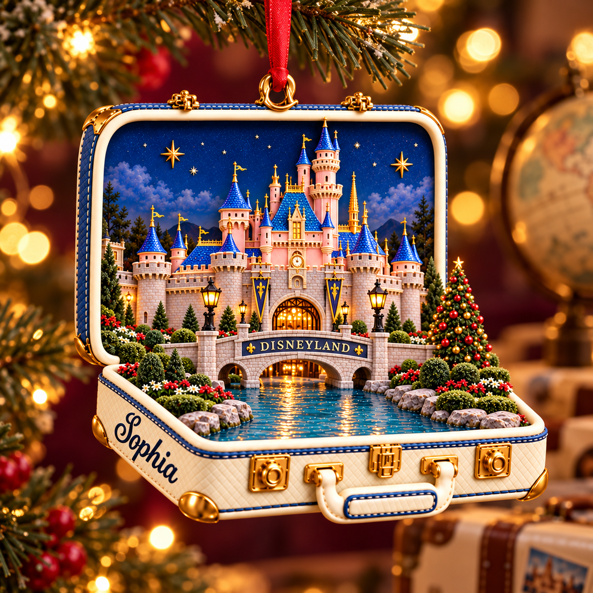 Personalized Disneyland Castle 3D Suitcase Christmas Ornament – Vacation Keepsake & Gift for Disney Fans 91b53610-be12-4cf9-b60a-9027de59e341-Disneyland-Castle-Ornament-in-Warm-Holiday-Bokeh-1.png