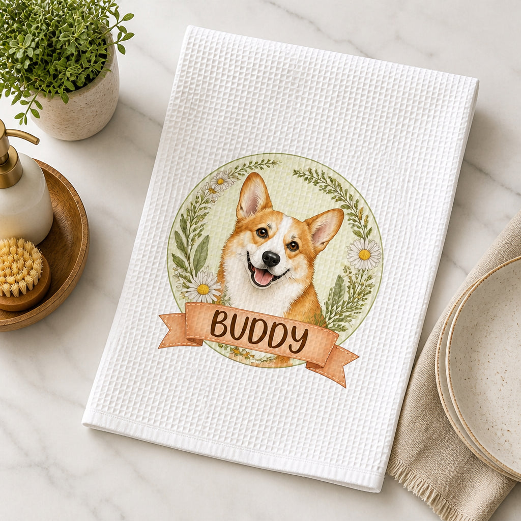 Corgi With Flowers Personalized Kitchen Towel - Personalized Kitchen Towel 91b7d806-7adb-40ee-8924-e462f4824c98.jpg