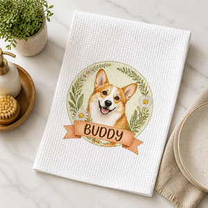 Corgi With Flowers Personalized Kitchen Towel - Personalized Kitchen Towel 91b7d806-7adb-40ee-8924-e462f4824c98.jpg