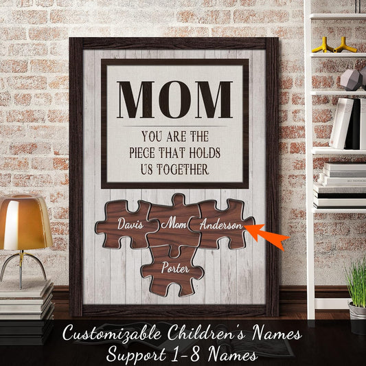Personalized Mother's Day Gifts for Mom from Son Daughter Unique Birthday Presents for Mom Custom Puzzle Sign Canvas Prints Rustic Wall Art Home Decor