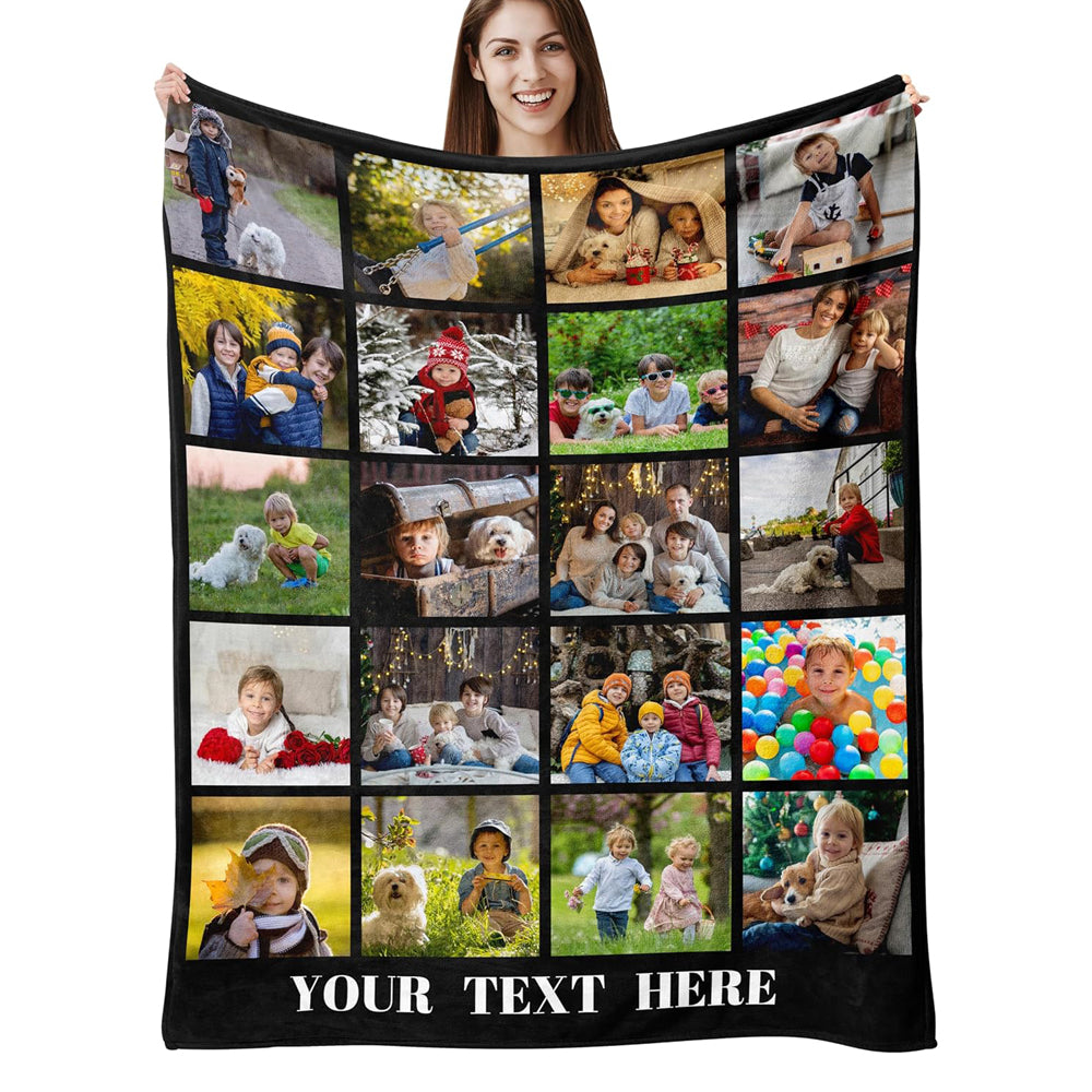 Custom Blanket with Picture and Text , Personalized Photos Blankets and Throws Customized Blanket Customizable Gifts for Men Boyfriend Girlfriend Wife Husband Christmas