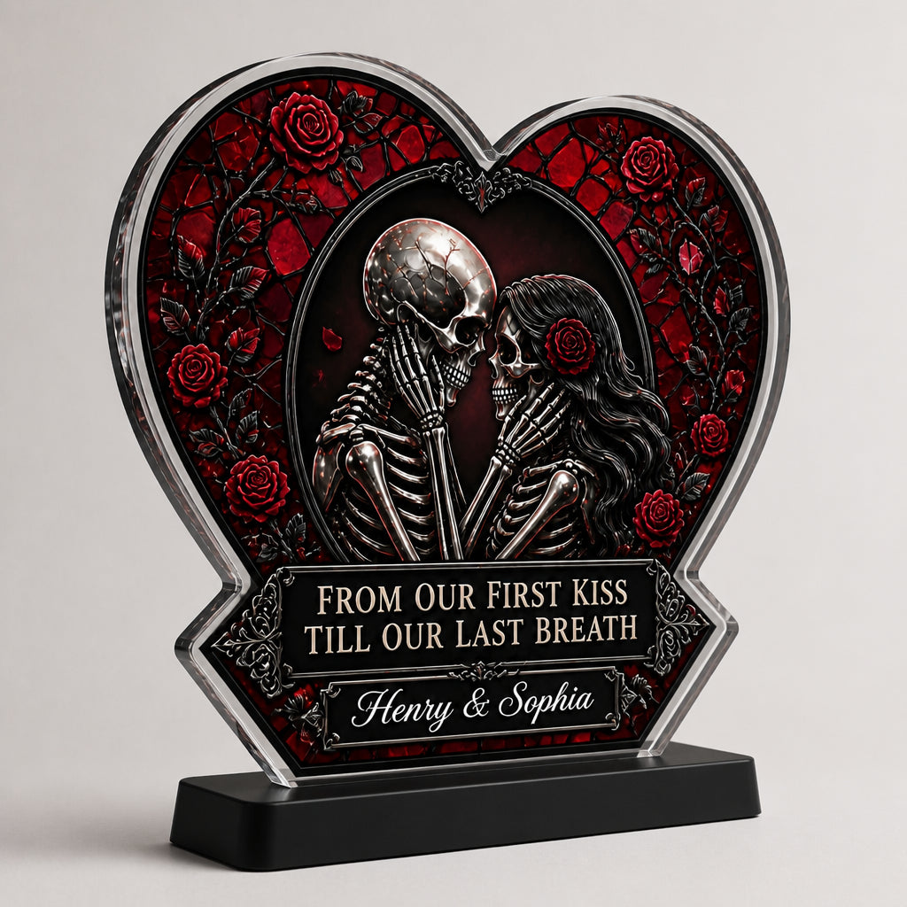 Gothic Skeleton Lovers Heart Plaque – From Our First Kiss… (Personalized Names) - Personalized Heart Shaped Acrylic Plaque 91c16e08-5dc4-4235-bf0f-b3f7754d0cf7.jpg