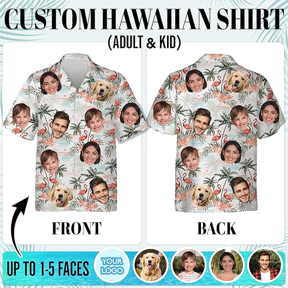 Custom Hawaiian Shirt with Face for Men Women Adult Youth Kid, Personalized Hawaiian Shirts with Face Photos Picture