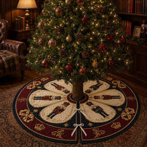 Nutcracker Christmas Tree Skirt, Quilted Holiday Tree Skirt, Royal Red Navy Gold Christmas Decor, Elegant Xmas Home Decor 91da80ba-b6d9-449b-b470-72122cb9dd90-2.jpg