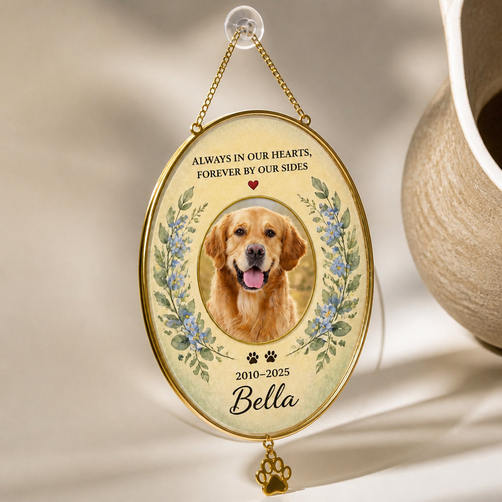 Pet Memorial Stone — Photo, Name & Dates (“Always in our hearts”) - Personalized 1 Layered Suncatcher with Charm 91e9cd9d-a56a-4ca0-9408-63136cf470aa.jpg