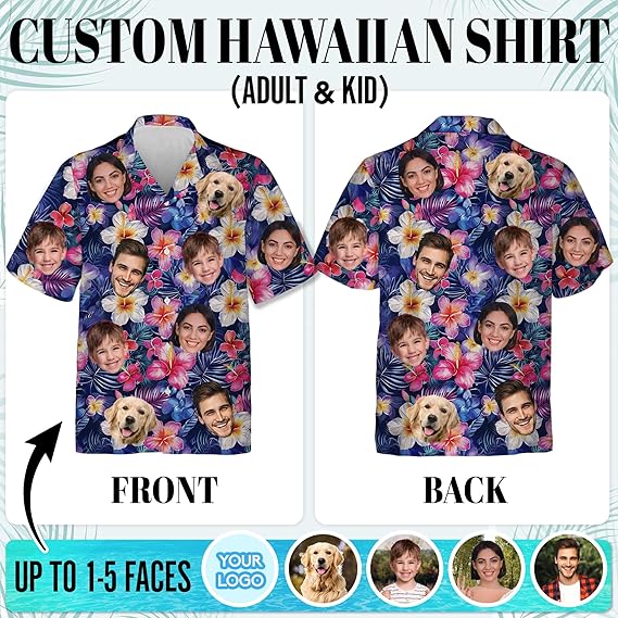 Custom Hawaiian Shirt with Face for Men Women Adult Youth Kid, Personalized Hawaiian Shirts with Face Photos Picture
