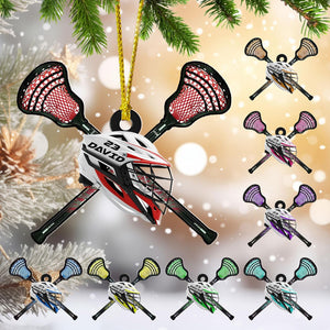 Personalized Name Number Lacrosse Christmas Ornament, Lacrosse Ornament for Lacrosse Team Member, Lacrosse Christmas Pine Hanging Decoration for Xmas