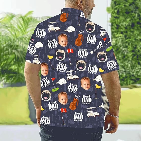 Personalized Dad Polo Shirt - Best Dad by Par Shirts with Kid Face, Golf Polo Shirt, Grandpa Gifts for Fathers Day