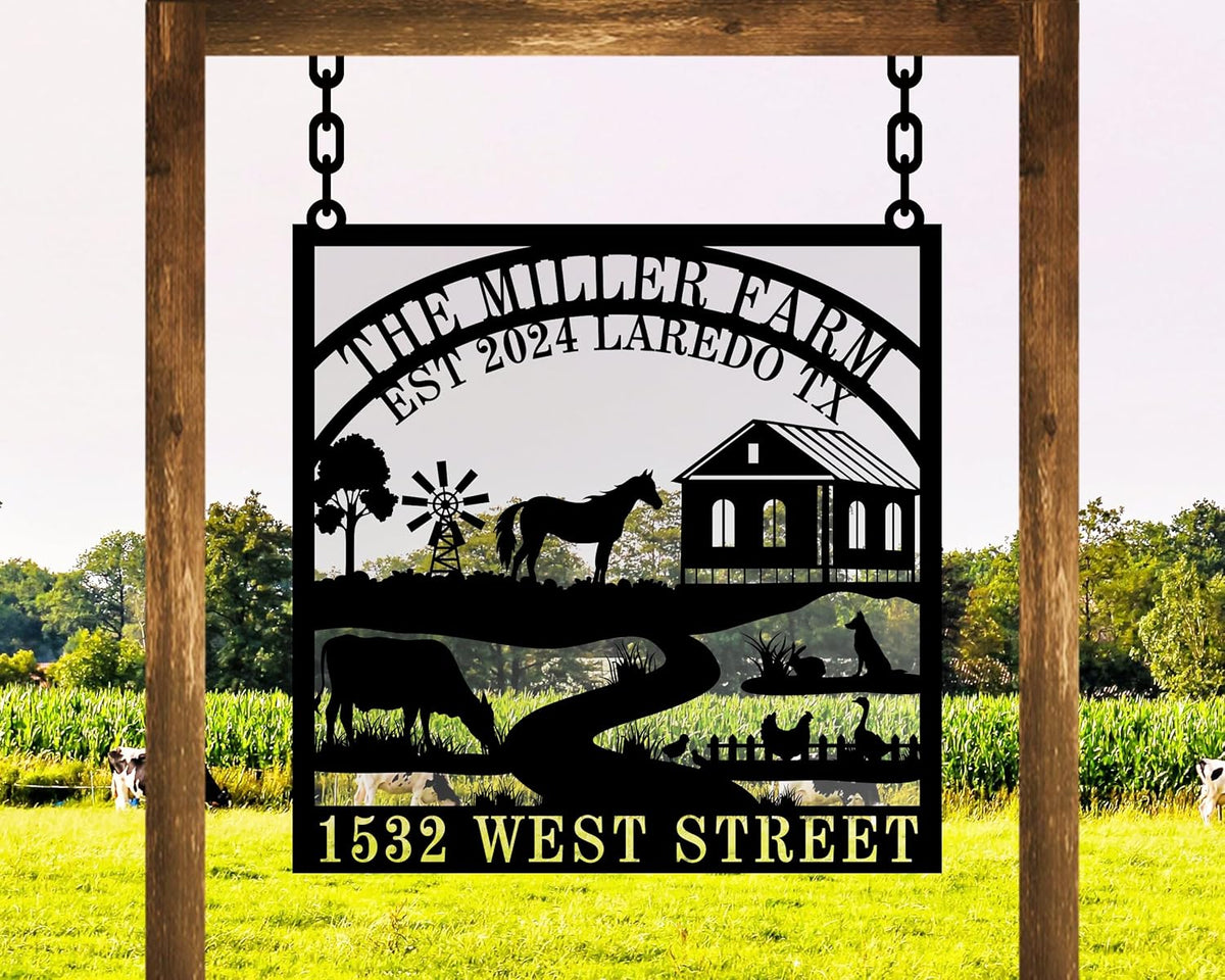 Personalized Hanging Farm Signs, Personalized Outdoor Ranch Sign, Outdoor Farm Signs Personalized Metal Farm Sign, Custom Farmhouse Decor, Custom Metal Ranch Sign,Personalized Metal Farm Sign