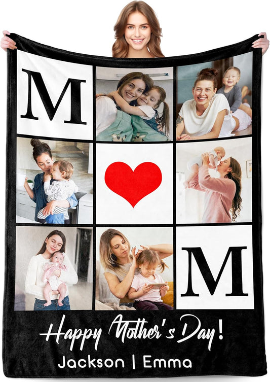 Personalized Mothers Day Birthday Gifts for Mom from Daughter Son Kids Husband Custom Blanket with Picture Mother's Day Blankets Customized Valentines Memorial Christmas Anniversary Mom's Gifts