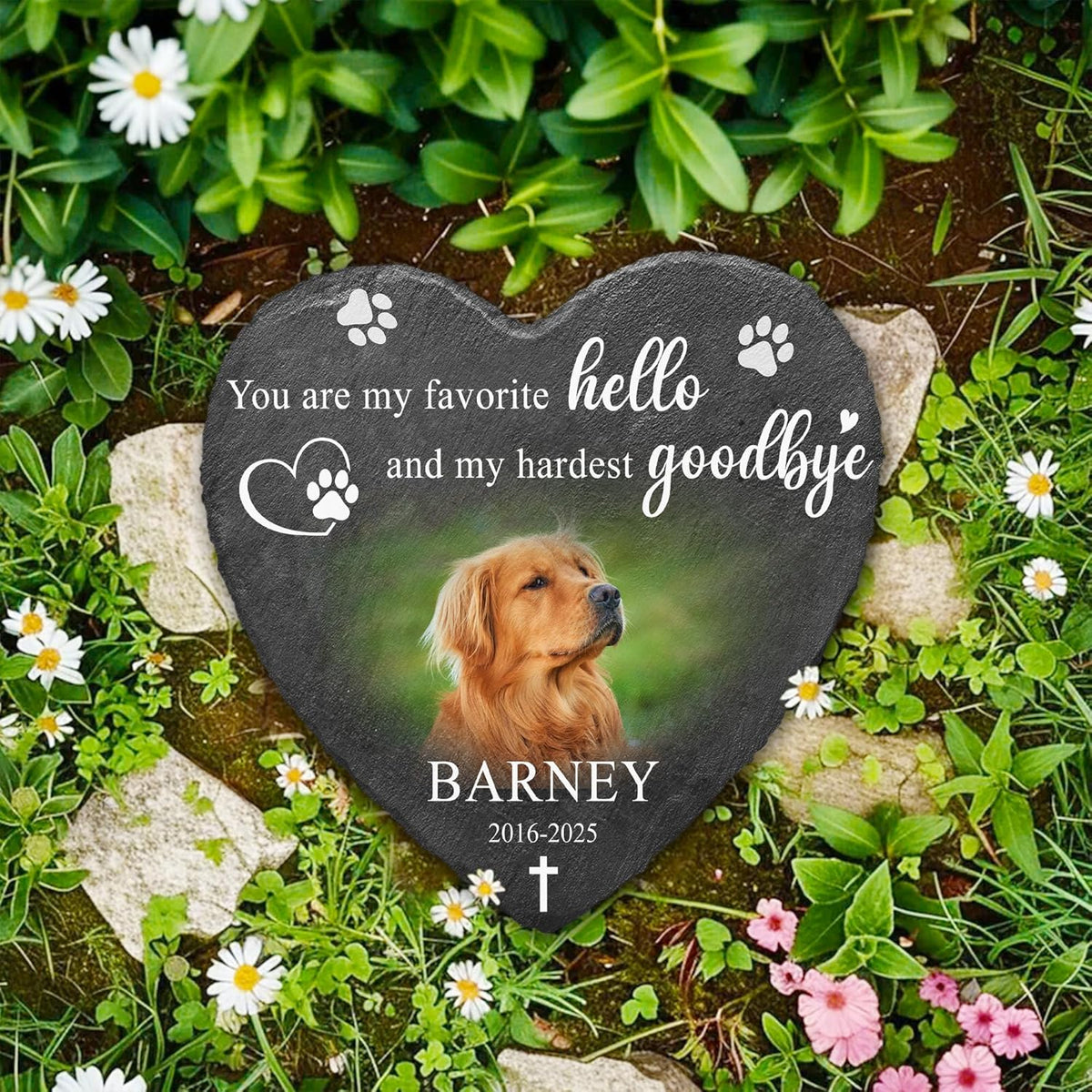 Memorial Dog Stone Pet Headstone with Photo | Personalized Cat Memorial Stones for Outside | Dog Memory Stone Deceased Pet Gifts for Owners | Best Remembrance Gift for Cats & Dogs Lovers