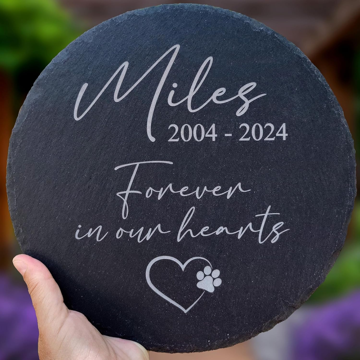 Personalized Pet Memorial Stone for Dogs and Cats | Custom Laser-Etched Weatherproof Garden Grave Marker | Natural Stone Bereavement Headstone Sympathy Gift |  Heart or Circle Shap