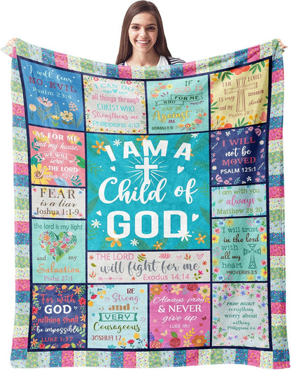Christian Gifts for Women Blanket - I Am a Child of God Blankets - Inspirational Religious Birthday Catholic Spiritual & Baptism Confirmation Gifts for Girls
