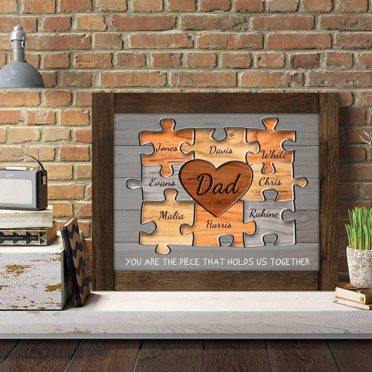 Custom Wood Puzzle Piece Sign Canvas Prints With Name, Personalized Father's Day Gifts For Dad Husband From Son, Daughter, Wife, Unique Dad Birthday Gift Idea,Canvas Wall Art For Living Room