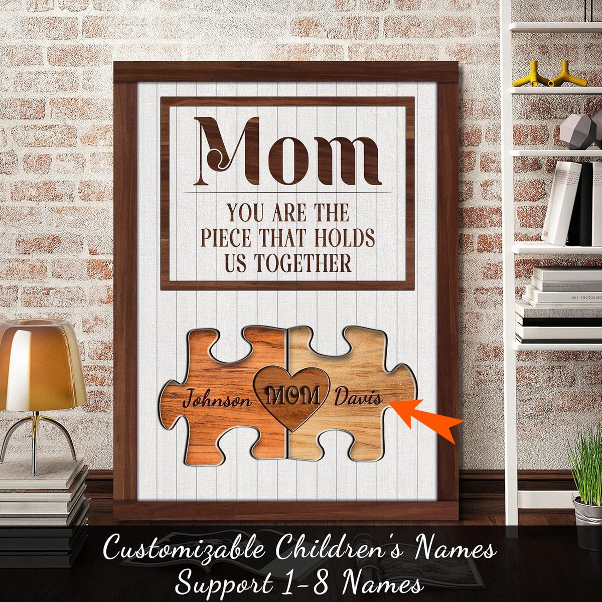 Personalized Mother's Day Gifts for Mom from Son Daughter Unique Birthday Presents for Mom Custom Puzzle Sign Canvas Prints Rustic Wall Art Home Decor