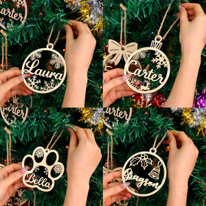 Personalized Christmas Ornaments with Name,Wooden Christmas Tree Ornaments 2025 with Custom Family Name for Kids Adults,Xmas Ornaments for Christmas Tree Gifts (01-6 Styles of Christmas Ornament)