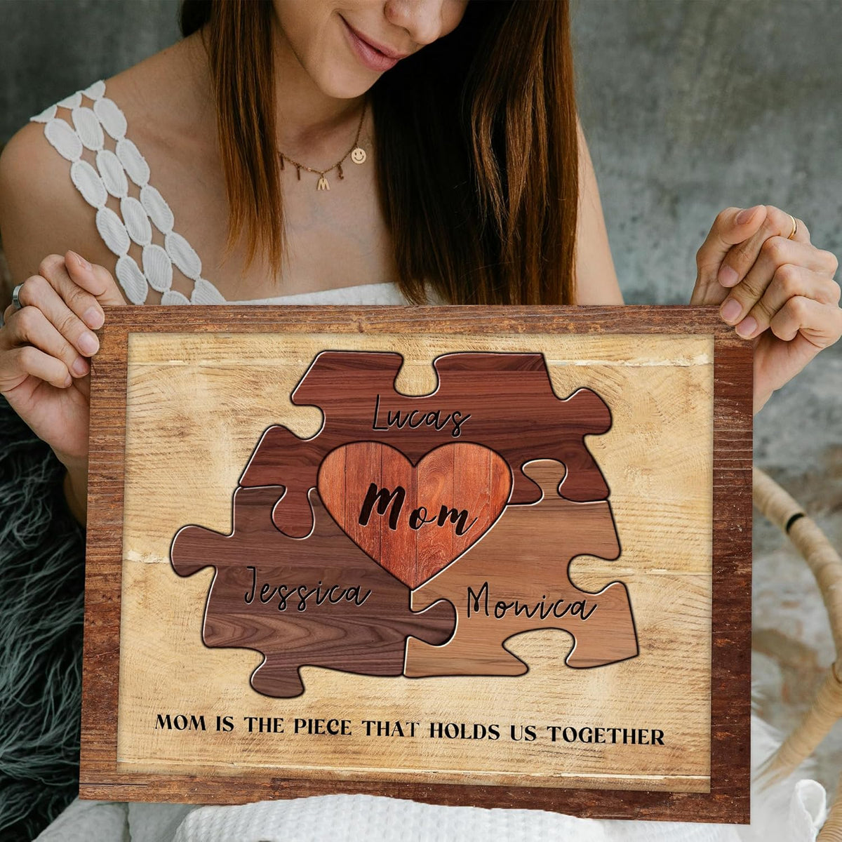 Personalized Mother's Day Gifts for Mom from Son Daughter Husband Customized Puzzle Piece Canvas Prints Unique Birthday Presents for Mom Wall Art Home Decor for Mother Wife Best Mother-in-law