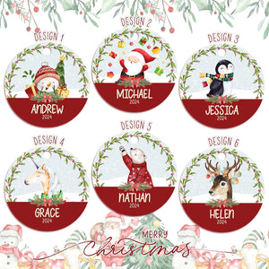 Personalized 2025 Christmas Ornaments for Kids, w/Optional Themes, Name & Date - Customized Christmas Hanging Ornament Gifts for Kids, Round Xmas Ornament