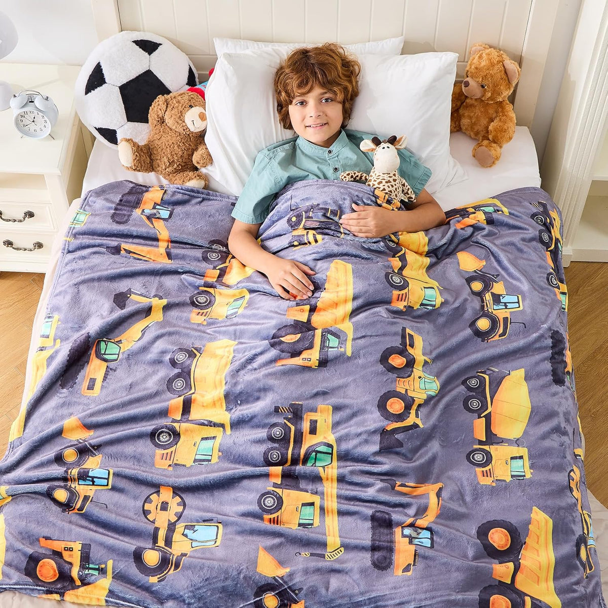 Kids Construction Truck Blanket for Boys Soft Fleece Kids Blanket for Couch Sofa Bedroom 3D Vehicles Excavator Cars Throw Blanket 50 x60 Multiple Sizes For Your Kids