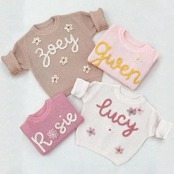 Personalized Baby Sweater, Custom Baby Name Sweater for Newborn with Hand-Embroidery & Monogrammed, Infant Pullover, Gifts for Toddler Boy Girl Birthday Christmas BabyShower