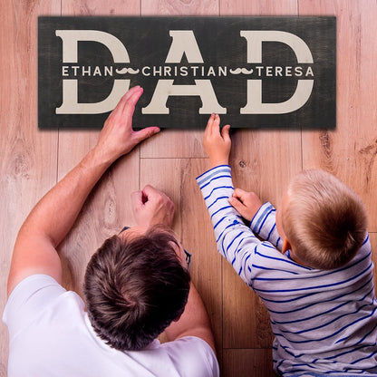 Fathers Day 2025 Gift, Dad Sign with Kids Names - Personalized Woodsign Gift for Dad from Daughter, Son