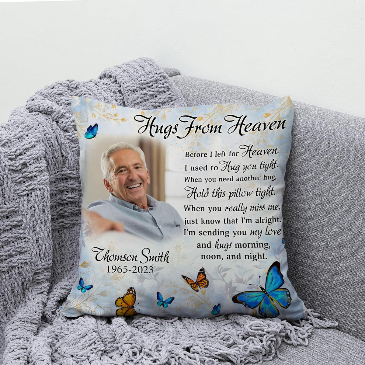 Personalized Memorial Sympathy Pillow with Insert Double-Sided Printed Gifts for Loss of Loved One in Heaven - Custom Picture Remembrance Gifts - Bereavement Gifts Sofa Home Decor