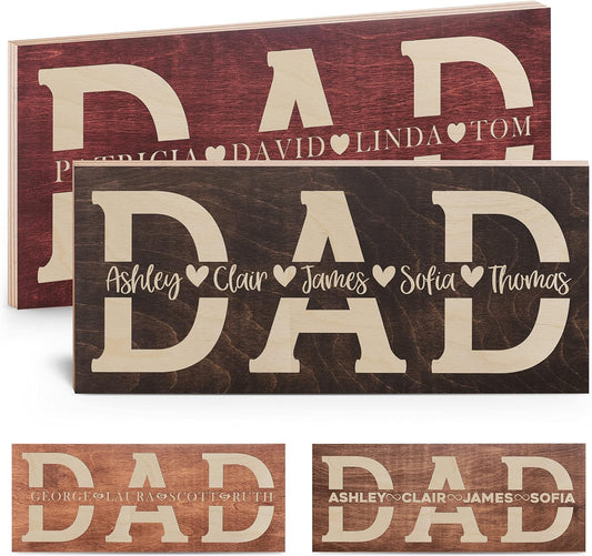Fathers Day 2025 Gift, Dad Sign with Kids Names - Personalized Woodsign Gift for Dad from Daughter, Son