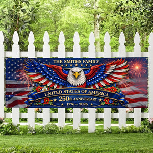 Personalized America 250th Anniversary Banner, Custom Family Name Banner, Custom Family Patriotic Outdoor Sign, 1776-2026 Yard Outdoor Decor, Patriotic Decor 05