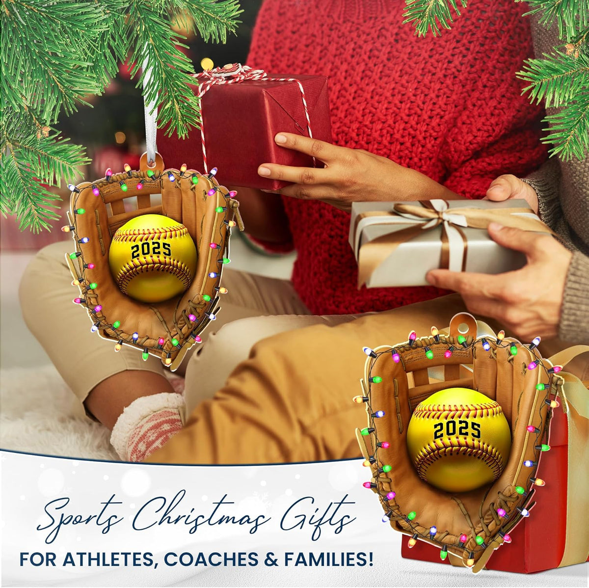 Softball Ornament - 2D Flat Acrylic Christmas Ornaments 2025 - Softball Gifts for Girls 8-12, Gifts for Sporty Girls, Sports Ornaments for Christmas Tree, Coach Gift Ideas