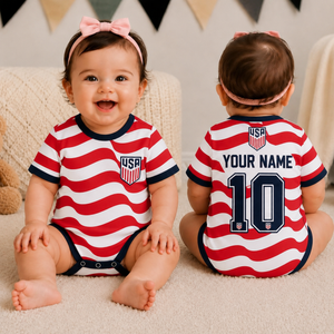 Custom USA Baby Bodysuit, Personalized USA Soccer Onesie, World Cup 2026 Baby Gift, Custom Name Number Football Outfit