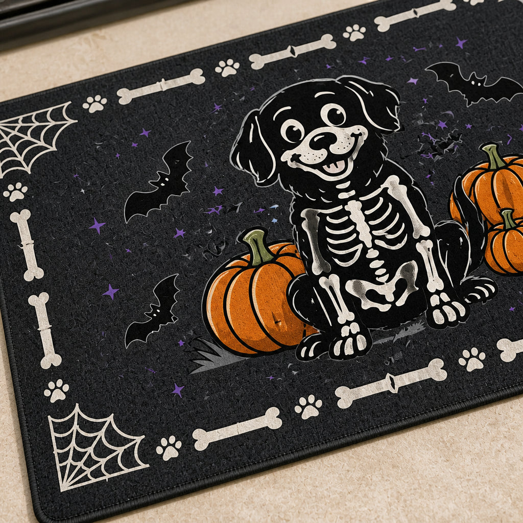 Halloween Skeleton Dog Doormat with Pumpkin & Bat Border - Doormat 922b9ad5-8453-42ed-997c-fd65ca6ae4dc.jpg