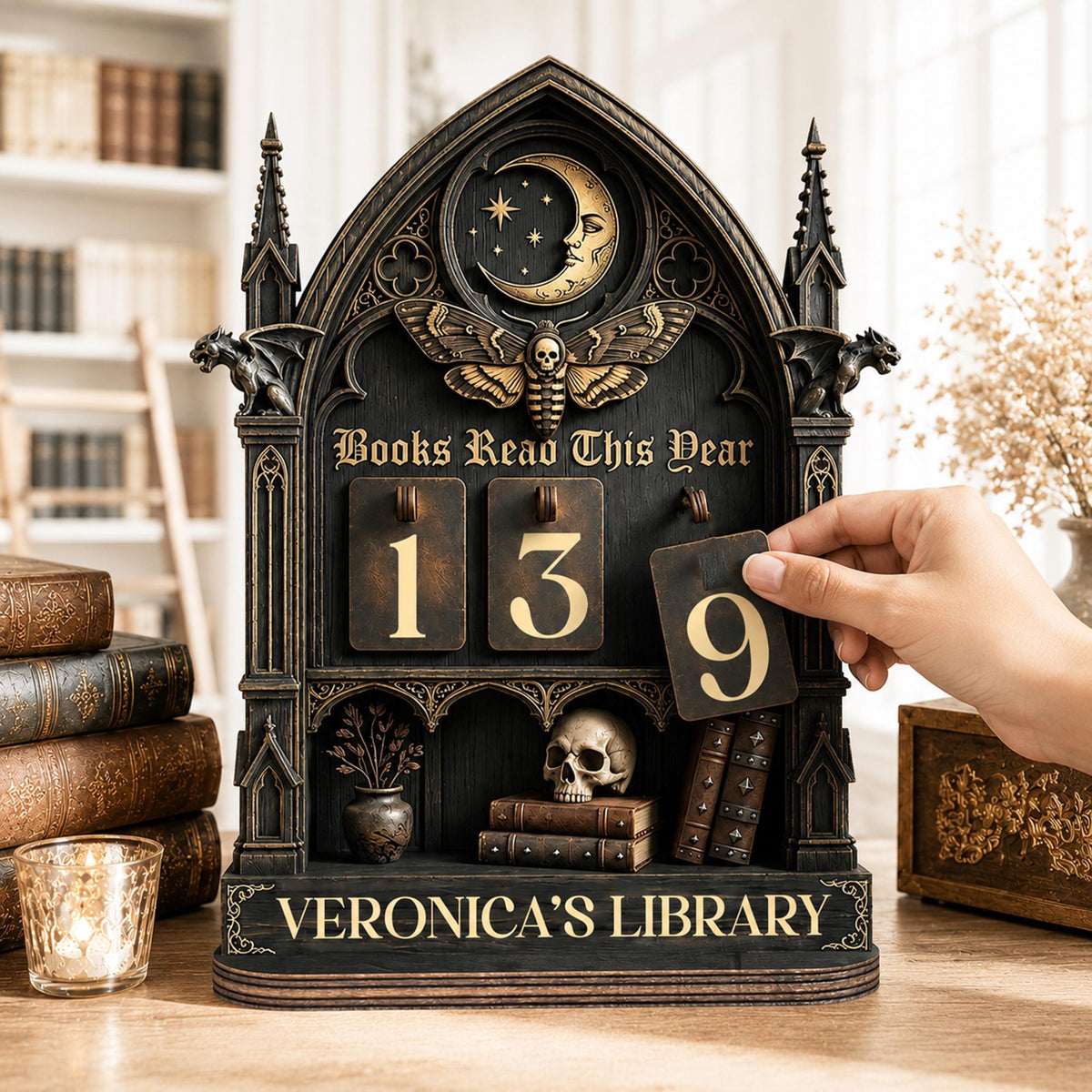 Personalized Gothic Book Tracker Sign, Books Read This Year Tracker, Dark Academia Library Decor, Custom Reader Gift, Gothic Bookshelf Decor 923839ad-8cb6-413c-9c0e-2d4fa87d1032-4.jpg