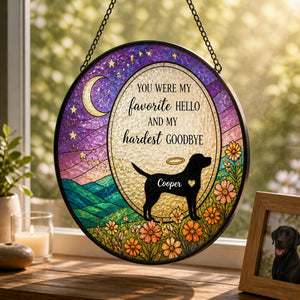 Favorite Hello Hardest Goodbye Dog Memorial Stained Glass Suncatcher – Personalized Name - Personalized Suncatcher Stained Glass 924e8cd1-4fe7-4e61-9f78-65ed733a1472.jpg