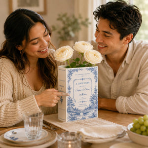 Custom Toile De Jouy Ceramic Book Vase, Personalised Wedding Gift for Couple, Bridal Shower Gift, Engagement, Wedding Gift, Bridesmaid Gift 92674529-c5c2-4f22-b35c-6258ead0668d-3.jpg