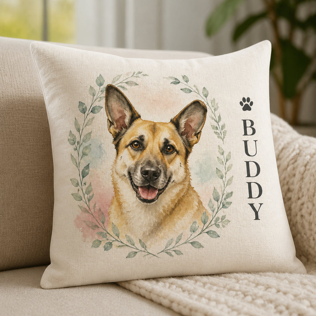 Custom Watercolor Pet Portrait Pillow – Upload Photo + Name - Personalized Pillow 926b8e5f-214c-4c4c-ad08-87e01978f5b4.jpg