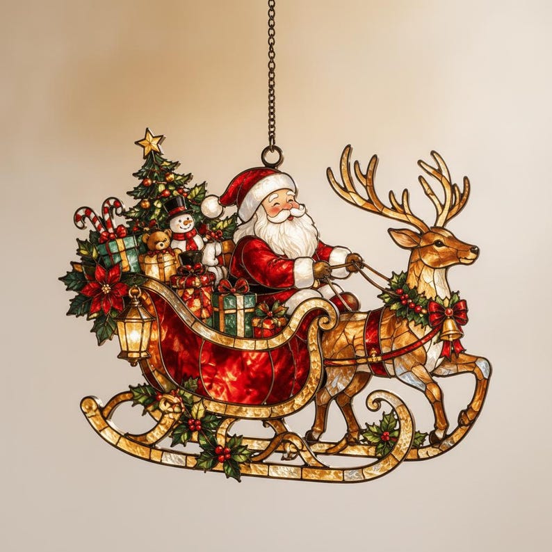Santa Sleigh & Reindeer Acrylic Suncatcher, Christmas Window Hanging Decor, Festive Holiday Gift 9274f715-5950-4400-9dd1-df947748a323-b4.jpg