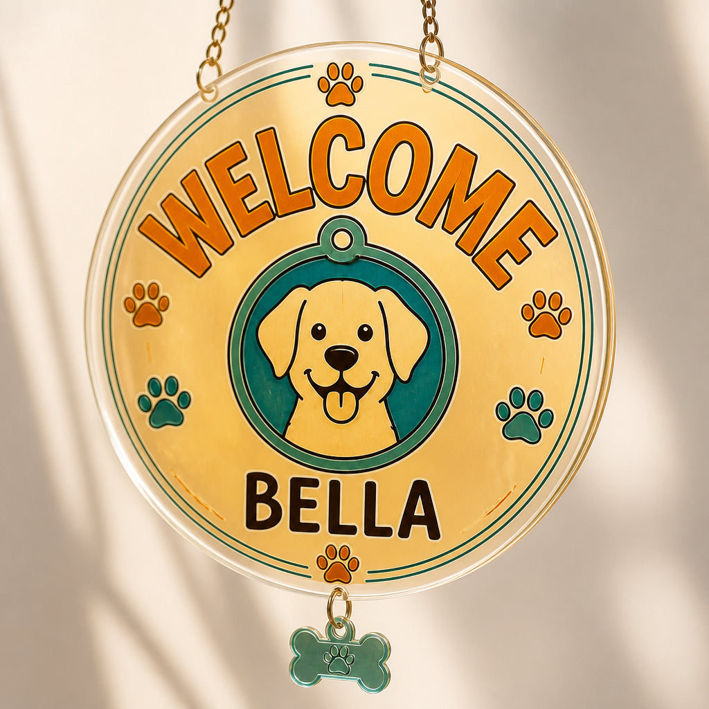 Welcome Pet Name Doormat – Dog Paw Edition - Personalized 1 Layered Suncatcher with Charm 927514c8-5578-41fa-8c6e-1dcda3990be4.jpg