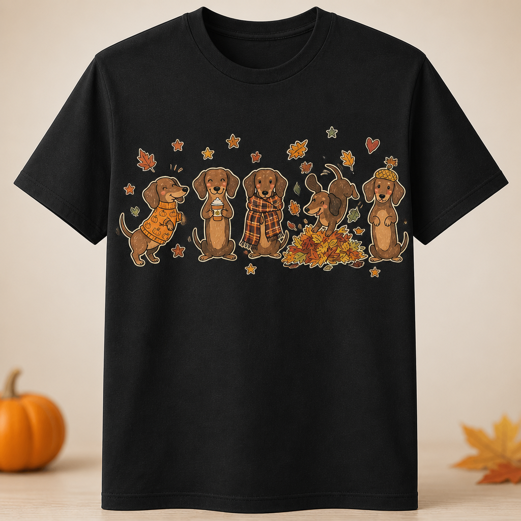 Autumn Dachshund Wreath Tee - T-shirt 92979789-65c9-4bb4-b43b-a0606a115c64.png