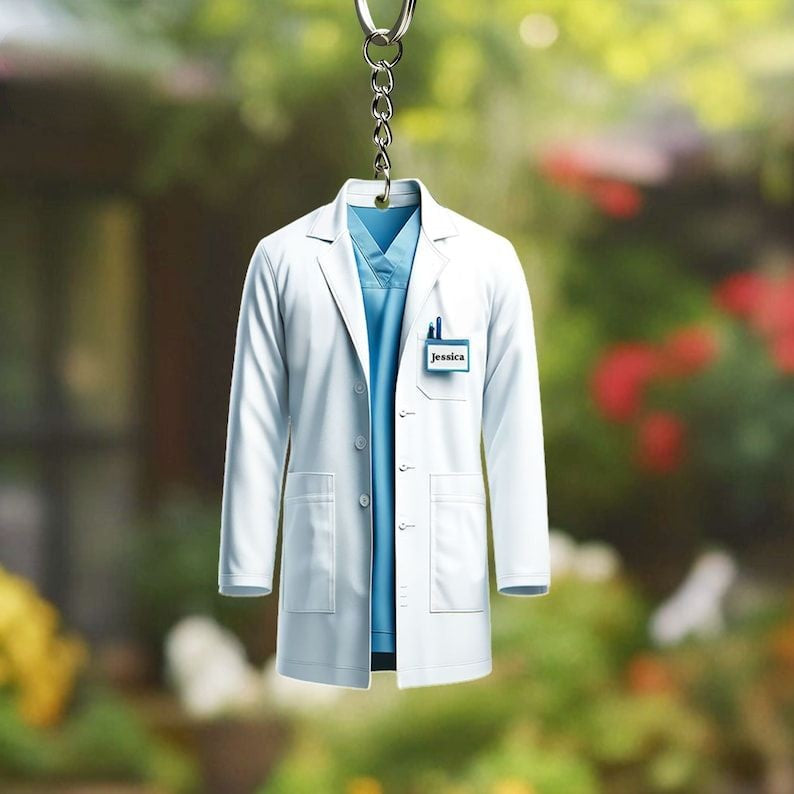 Personalized Doctor Costume Keychain, Doctor Gift, Lab Gift, Dentist, Lab coats Gift, Graduation Gift, Nurse Uniform, Lab Costume Ornament