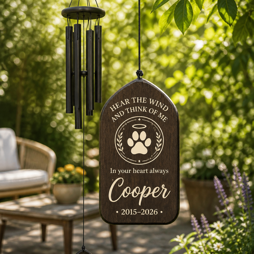 Pet Memorial Wind Chime — Hear the Wind and Think of Me (Photo • Name • Years) - Personalized Windchime 92ad7276-85cf-4a47-a246-ee90ed8f6ae1.png