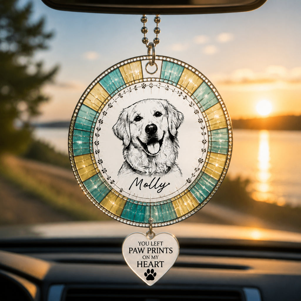 Pet Memorial Suncatcher With Charm — Custom Photo Portrait & Name — "You Left Paw Prints On My Heart" - Personalized 1 Layered Suncatcher with Charm 92bd1a3f-c617-4f9a-ae0e-f9a0217f2104.jpg